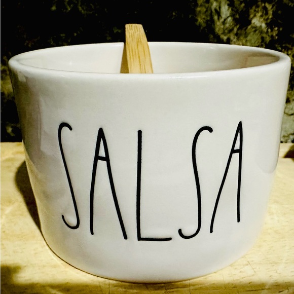 Rae Dunn Artisan Collection Guac + Salsa Set with 2 Bamboo Spoons